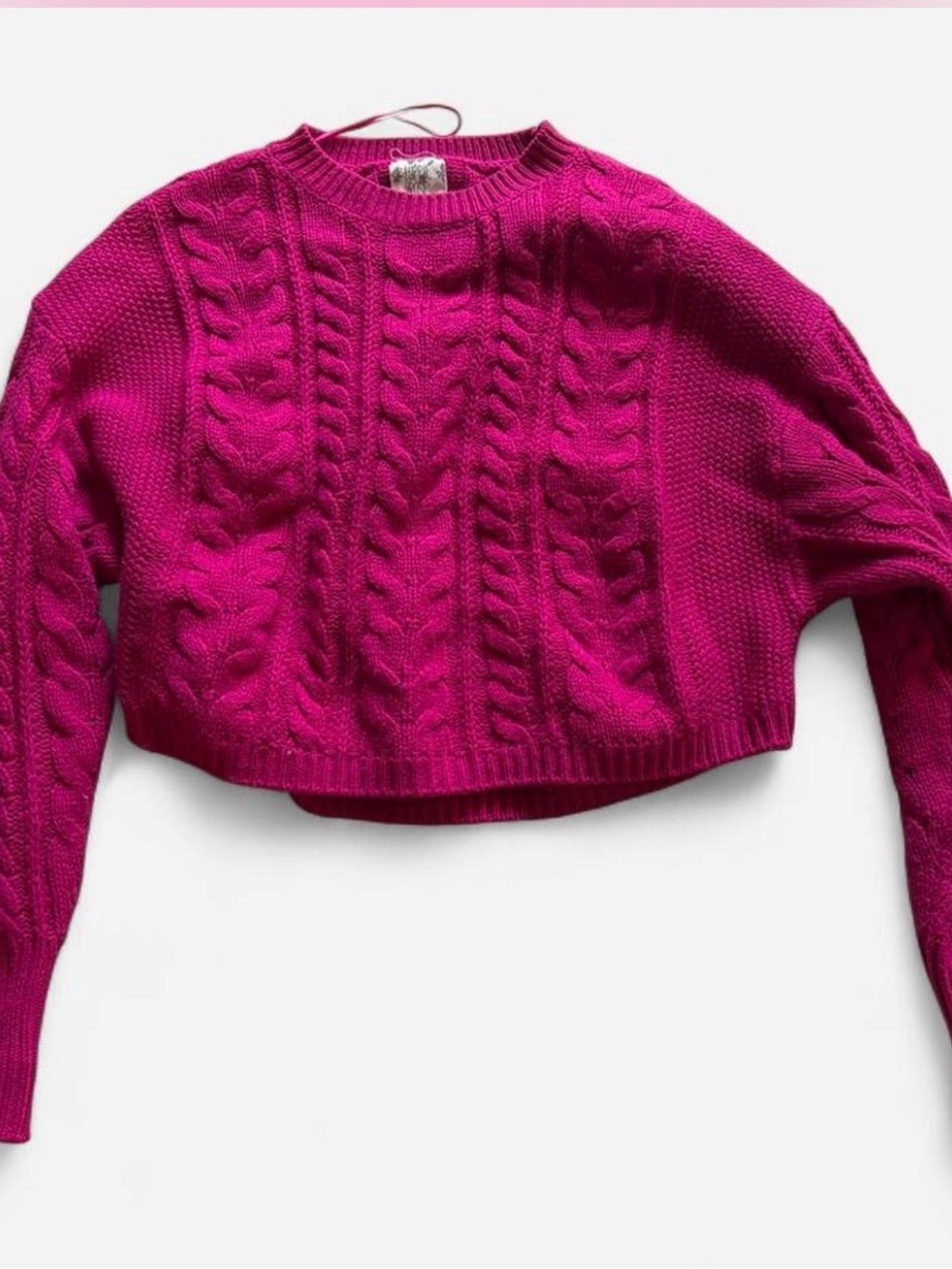 Hippie Rose Cropped Cable Crew Sweater - Fuchsia